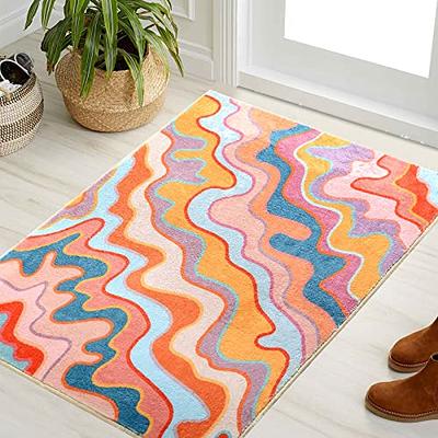 Lahome Boho Geometric Washable Area Rug - 3x5 Bedroom Entryway Small Throw  Non-Slip Accent Distressed Floor Carpet for Door Mat Bathroom Kitchen