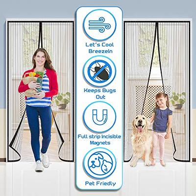 MAGZO Magnetic Screen Door Fit Door Size 72 x 80 Inch, Actual Screen Size  74 x 81 French Door Screen Mesh with Full Frame Hook&Loop, Durable  Polyester, White 