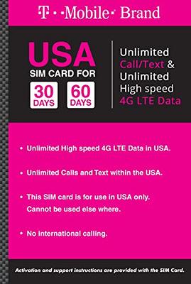 T Mobile Brand USA Prepaid Travel SIM Card Unlimited Call, Text and 4G LTE  Data (for use in USA only) (for Phone use only. NOT for Modem/WiFi Devices)  (60 Days) - Yahoo
