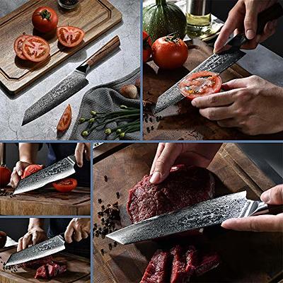 ENOKING Hand Forged Knife, 7 Inch Chef Knife, High Carbon Steel Meat Knife,  Super Sharp Blade, Ergonomic Wood Handle Kitchen Knife 