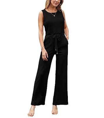 OPISSU Womens Casual Air Essentials Jumpsuit Sleeveless Belted