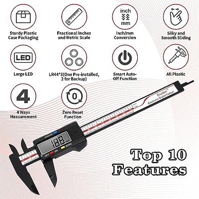 REXBETI Digital Caliper 6 Inch Measuring Tool Stainless Steel  Inch/MM/Fractions, Electronic Vernier Calipers Gauge for Woodworking  Jewelry, Polished