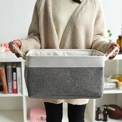 Fab totes Storage Bins [3-Pack], Foldable Storage Baskets for Organizing  Toys, Books, Shelves, Closet, Large Storage Box with Rope Handles, Sturdy Organizer  Bins, White & Grey