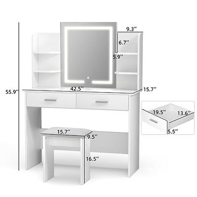 SMOOL Vanity Desk with Lighted Mirror - Makeup Vanity Table with 3 Color  Light Options Adjustable Brightness, Vanity with 6 Storage Shelves, 2 Large