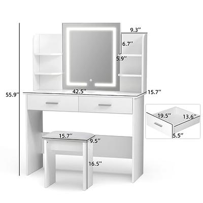 SMOOL Vanity Desk with Lighted Mirror - Makeup Vanity Table with 3 Color  Light Options Adjustable Brightness, Vanity with 6 Storage Shelves, 2 Large  Drawers, Vanity Set for Girls Women, White - Yahoo Shopping