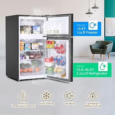 Mini Fridge with Frezzer,3.2 Cu.Ft Mini Fridge for Bedroom,Small  Refrigerators,2 Door Compact Refrigerator 37dB Quiet,7-Settings Mechanical  Thermostat,LED Lights for Dorm, Office, Apartment