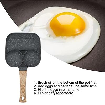 Egg Frying Pan, Nonstick Fried Egg Pan 3 Section Square Grill Pan Egg and  Bacon Pan Divided Frying Pan with Wood Handle for Gas Stove Induction