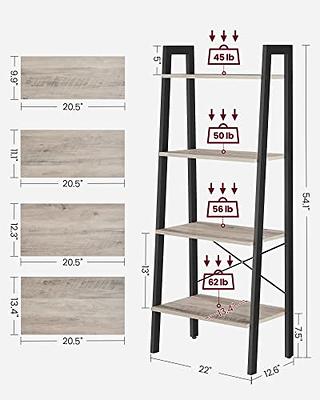 VASAGLE Industrial Ladder Shelf, 4-Tier Bookshelf, Storage Rack Shelves