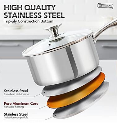 MICHELANGELO Stainless Steel Saucepan Set with Lids 1QT & 2QT & 3QT,  Stainless Steel Sauce Pot Set 6pcs, Induction Saucepans, Nonstick Sauce Pan  Set