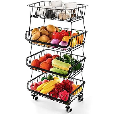 Kitchen Vegetable Rack Plastic Floor Stackable Shelves, Fruit Storage Basket,  Stackable Snack Boxes Organizer