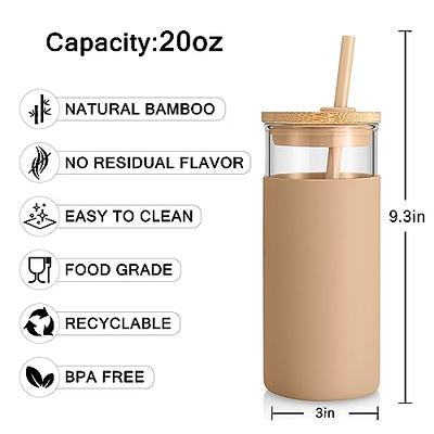 16oz Glass Tumbler with Straw Silicone Sleeve Bamboo Lid - BPA
