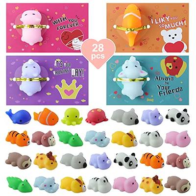 Cute 28pcs Kawaii Mochi Squishy Toys with Valentine Cards