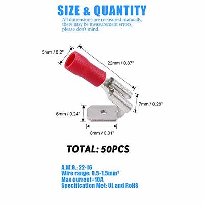 Glarks 100pcs 16-14 Gauge M6 Ring Electrical Insulated Quick Splice Crimp  Terminals Connectors