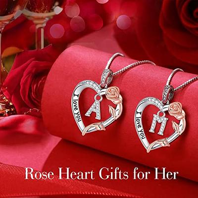 Gifts for Mom Preserved Real Rose with Necklace Gift Set, Sterling Silver Love Heart Cubic Zircon Pendant Necklace with Gift Box A, Women's, Size: One