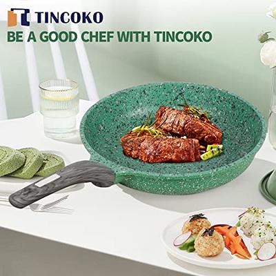 TINCOKO Nonstick Frying Skillet Pan with Lid - 11 Green Granite