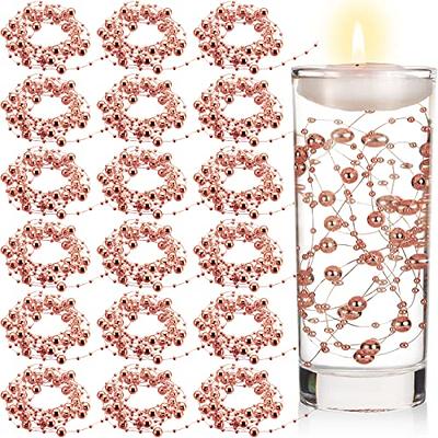 50Pcs Pearl Strings for Floating Candles, Faux Pearls for Vase Filler,  Centerpiece Table Decorations for Wedding, Party, Event (Rose Gold)