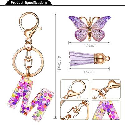 Initial Letter Keychains for Girls Women Pink Purple Green Cute Butterfly  Heart Keychain for Backpack School Bag 