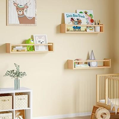  Boswillon Dual-Guard Nursery Book Shelves Set of 4, Floating  Shelves for Nursery Room Wall Decor, Wall Mount Kids Bookshelf for Baby Bedroom  Storage, Toddler Toy Hanging Wall Organizer - Natural Wood 