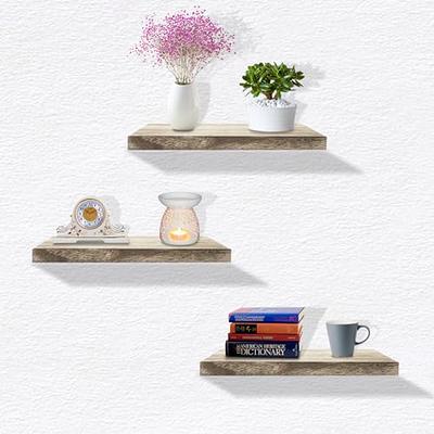  BAYKA Floating Wood Shelves - Wall Mounted for  Bathroom,Bedroom,Living Room,Kitchen,Small Hanging Shelf for  Books/Storage/Room Decor with 22lbs Capacity(Rustic Brown,Set of 3,16inch)  : Tools & Home Improvement