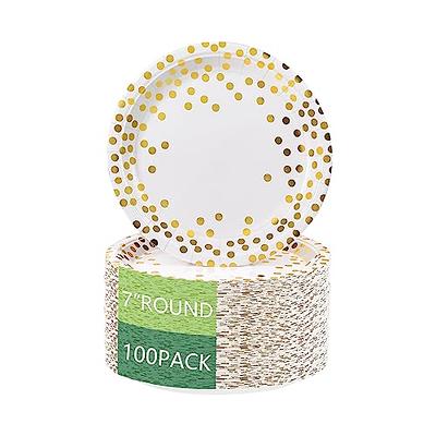 MATICAN Party Paper Plates, 50-Pack Disposable White and Gold Plates, Foil  Polka Dots, 9-Inch