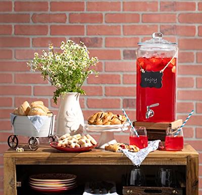 1 Gallon Beverage Dispenser with Stainless Steel Spigot + Marker &  Chalkboard 100% Leakproof Glass Drink Dispenser for Parties with Spout,  Airtight