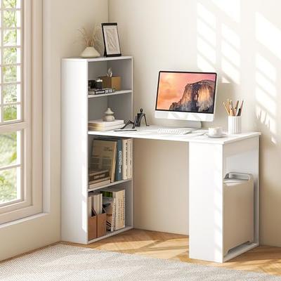 Tangkula Computer Desk Study Writing Table Small Space w/ Drawer & Monitor  Stand Walnut