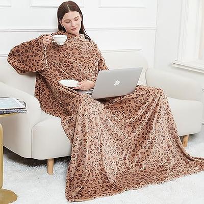 Tirrinia Wearable Fleece Blanket with Sleeves for Adult Women Men, Super  Soft Comfy Plush Functional TV Blanket Wrap Cover for Bed Sofa Couch 73 x