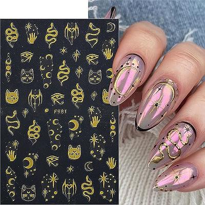 8Sheets Gold Star Nail Sticker Decals- Metallic Nail Supplies 3D  Self-Adhesive Sun Stars Moon Starlight Planets Snake Nail Design Nail Art  Stickers