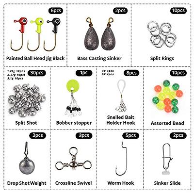  Freshwater Fishing Tackle Kit - 130pcs Slip Bobbers Rigs Slip  Bobber Fishing Leader Grub Tail Lures Fishing Hooks Bobber Stopper Jig Head  Sinker Weight Swivel for Bass Trout Crappie Walleye 