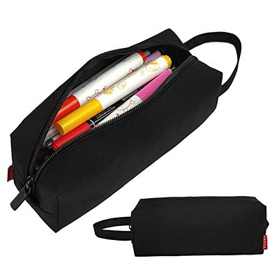 Cathery Double Zipper Large Storage College Student Pencil Case Makeup Bag Pouch Stationary, Size: 8.66 *4.33 *2.56, Black