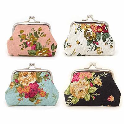 Wrapables Vintage Floral Lace Coin Purse Wallet with Key Chain, Beige