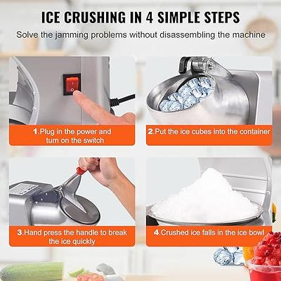 VEVOR Ice Crushers Machine 220lbs per Hour Electric Snow Cone Maker with 4 Blades Stainless Steel Shaved Ice Machine with Cover and Bowl 300W Ice