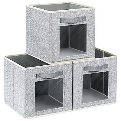 Homsorout Fabric Storage Bins with Lids, 3 Packs Storage Cubes with Window,  Fabric Storage Baskets Bins for shelves, Closet Storage Boxes for Toys,  Clothes, Home, Office (Blended) 