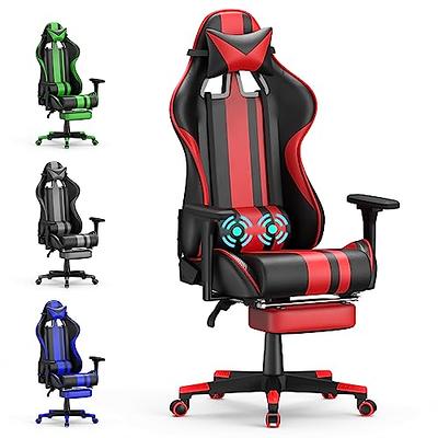 Soontrans Gaming Chair with Footrest, Ergonomic Lumbar Massage Pillow Chair,  PU Leather Office Chair, Purple 