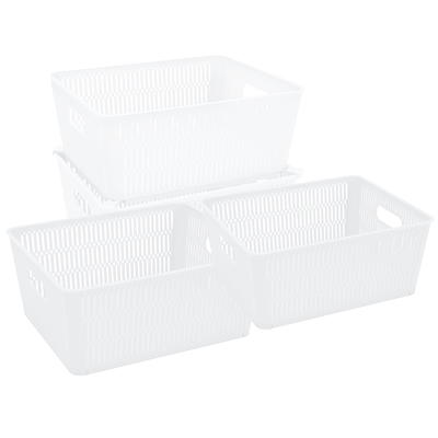 Simplify 2 Pack Slide 2 Stack It Plastic Shallow Storage Baskets, White 