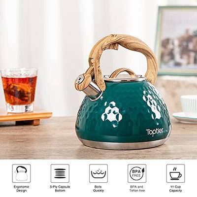 Tea Kettle, Toptier Teapot Whistling Kettle with Wood Pattern Handle Loud  Whistle, Food Grade Stainless Steel Tea Pot for Stovetops Induction Diamond  Design Water Kettle, 2.7-Quart Dark Green - Yahoo Shopping