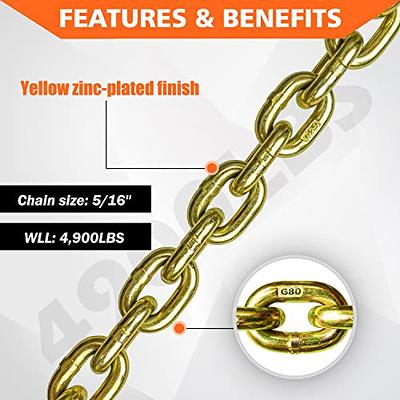 YATOINTO G80 Transport Binder Chain 5/16 Inch x 20 Foot Safety/Binder Chain  with Clevis Grab Hooks 4,900 lbs Safe Working Load Logging Chain for  Transporting Towing Tie Down Binding Equipment : 