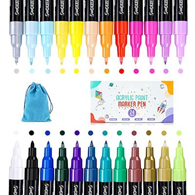 Rentuwa Paint Pens - Acrylic Paint Markers - 24 Colors Dual Tip Acrylic  Paint Pe