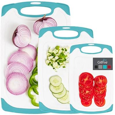 Home Genie BPA-Free Reversible Cutting Board Set Of 3, Dishwasher Safe,  Slip Resistant Rubber Border, Juice Grooves, Durable Large Plastic Chopping