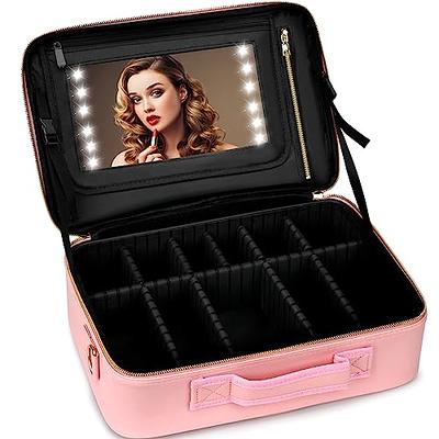 FAHKNS Aluminum Trolley Makeup Train Case with LED Light Professional  Cosmetic 24'' Make up Cosmetic Organizer Studio with Speaker Stand Rolling  Lighted Makeup Vanity Station 3 Shades of Light (Black) - Yahoo Shopping