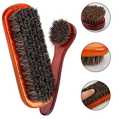 Shoe Cleaning Brush Set with Nylon Boar and Horsehair Bristles Wooden  Sneaker Cleaner Brush for Leather Suede Canvas Textile Bags and Accessories  - 3 Pack 3 Horsehair + Boar + Plastic bristle
