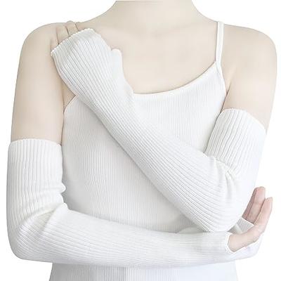 Flammi Cashmere Blended Arm Warmer Winter Fingerless Gloves Knit Mitten Gloves Wrist Warmer with Thumb Hole for Women