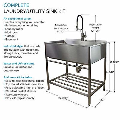 24 in. x 20 in. x 34.6 in. Stainless Steel Laundry/Utility Sink and Cabinet  with Faucet in White