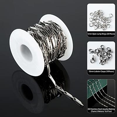 10/30 Ft Silver Chain Bulk, Silver Plated Chain by the Foot, Circle Link  Chain by the Yard, Spool Rolo Chain by Length for Jewelry Making 