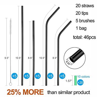 24 Pcs Highly Clear Reusable Straws with 4 Straw Brushes 10.5 in