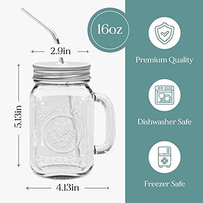 Darware Mason Jar Mugs with Handles (24oz, Blue, 4-Pack); Glass Drinking  Glasses for Cold Beverages,…See more Darware Mason Jar Mugs with Handles