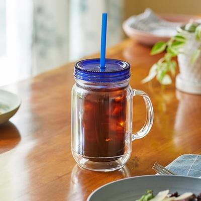 4 Pack x 16 oz Mason Jar Mugs with Handles, Lids, Reusable Straws