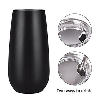 6oz Champagne Flute Tumbler with Lid Stemless Double Insulated Cocktail  Champagne Toasting Glasses For Birthday Christmas Party