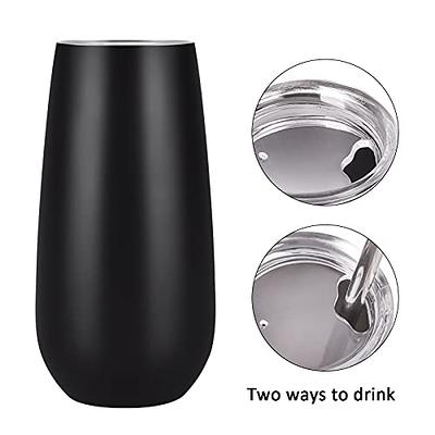 6 Pack Stemless Double Insulated Champagne Flute Tumbler with Lid, 6 oz Unbreakable Reusable Cocktail Champagne Toasting Glasses, Good Gift for