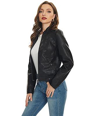 Faux Leather Jackets For Women Winter Warm Zip Up Motorcycle Short PU Moto  Biker Outwear Fitted Slim Coat